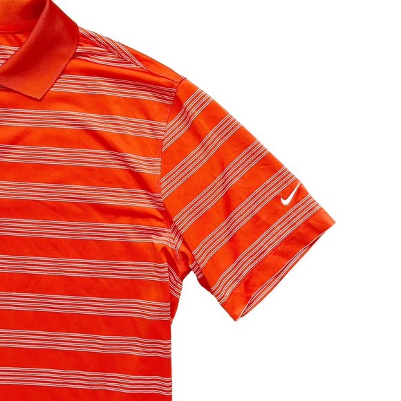 Nike Golf Polo Shirt Tour Performance Dri Fit Orange White Stripes Men’s Medium - Picture 3 of 8